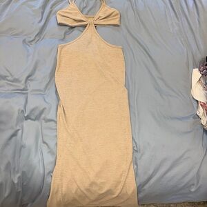 Tan Key Hole Cut Out Maxi Dress